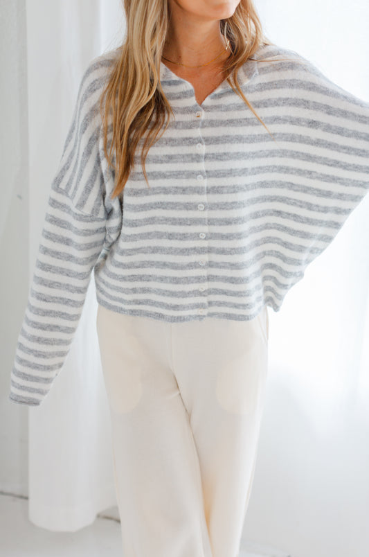 Piper Grey and White Striped Cardigan